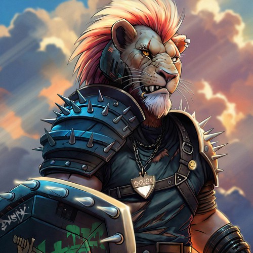 Creative design with the title 'Intergalactic Lion Warrior'