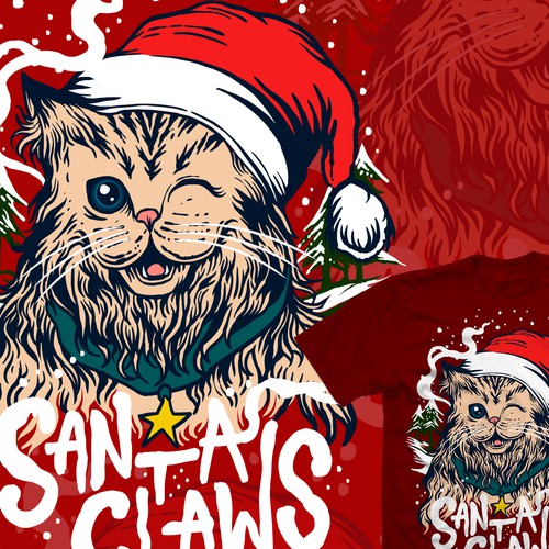 Christmas tree design with the title 'Santa Claws cute cat'
