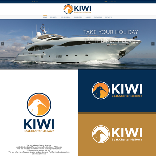Kiwi design with the title 'KIWI Boat.Charter.Mallorca'
