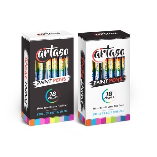 Painted packaging with the title 'modern box design for Artaso Pint pens'