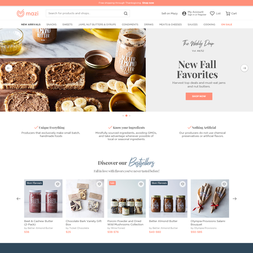 Marketplace website with the title 'Design for a hip new food marketplace'