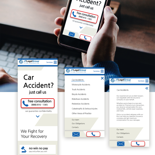 Conservative design with the title 'Landing page for car accident attorney'