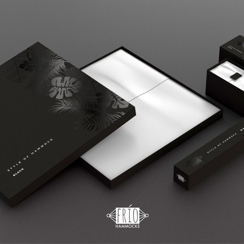 Black packaging with the title 'HAMMOCKS package design'