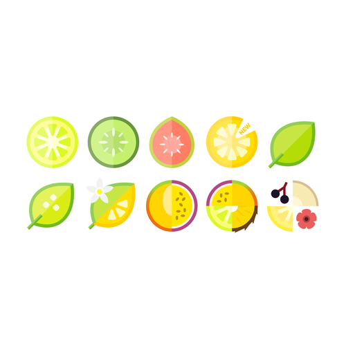 Flavor design with the title ' Flavor icons for a sustainable beverage brand'