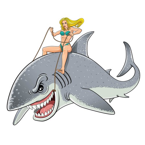Pin-up girl artwork with the title 'Shark rider'
