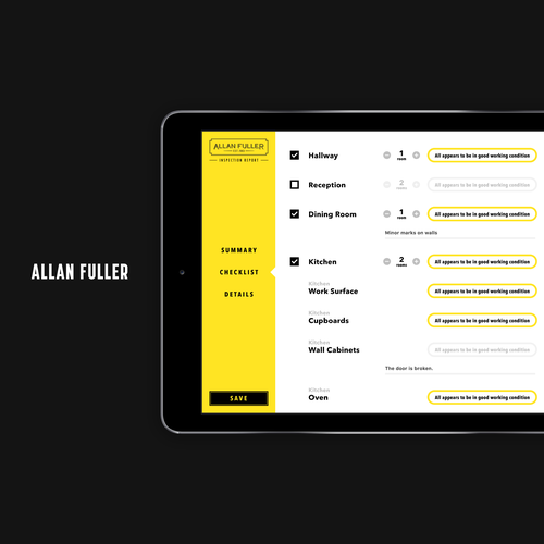 Checklist design with the title 'Report app'