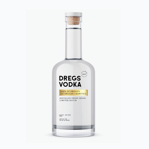 Clear packaging with the title 'Dregs Vodka Label'