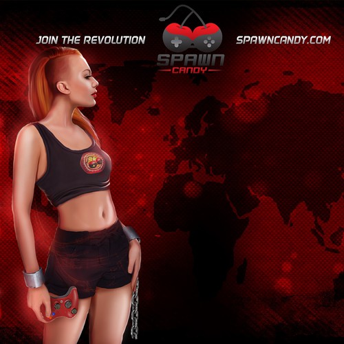 Gaming artwork with the title 'Female Gamer Characters and centerpiece graphic design'