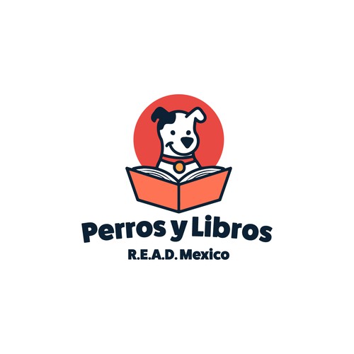 Puppy logo with the title 'Bold logotype for the Perros y Libros'