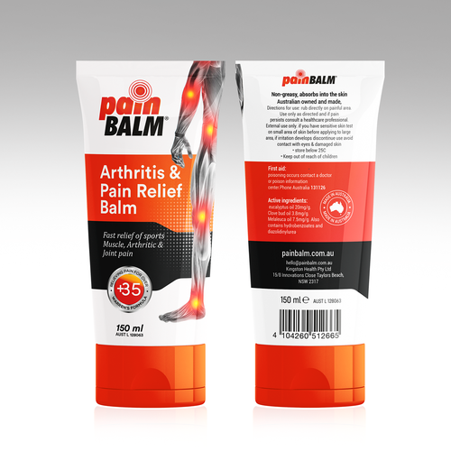 Orange packaging with the title ' Arthritis and Pain Relief Balm'