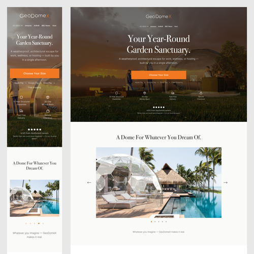 Mobile website with the title 'GeoDomeX'
