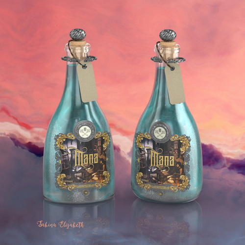 Ornament design with the title 'Bottle Design for an Alchemy Inspired Alcoholic Potion'