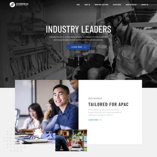 Adobe XD design with the title 'Overseas Group Inc. Website Design'