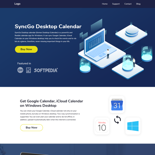 Graphic website with the title 'SyncGo calender landing page design'