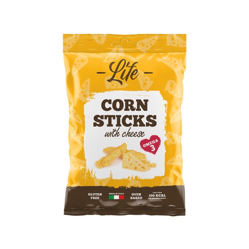 Snack packaging with the title 'corn sticks snack'