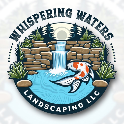 Waterfall design with the title 'Whispering Waters Landscaping LLC'