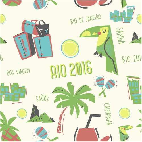 Suitcase design with the title 'Rio 2016 pattern illustration'
