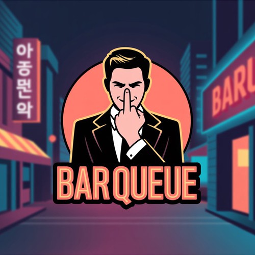Nightlife design with the title 'BarQueue: Bold Nightlife Mascot & Entertainment Branding'