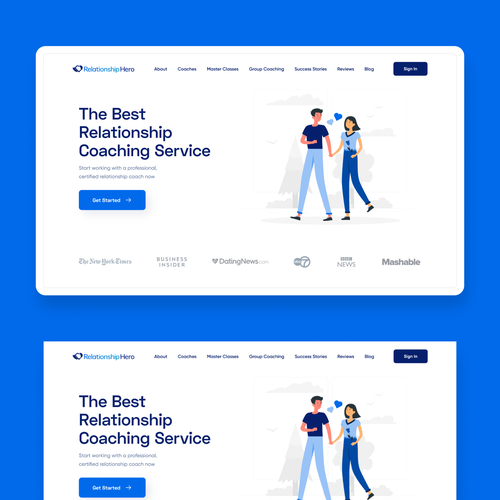 Dating website with the title 'Homepage design for a Relationship Coaching Service'