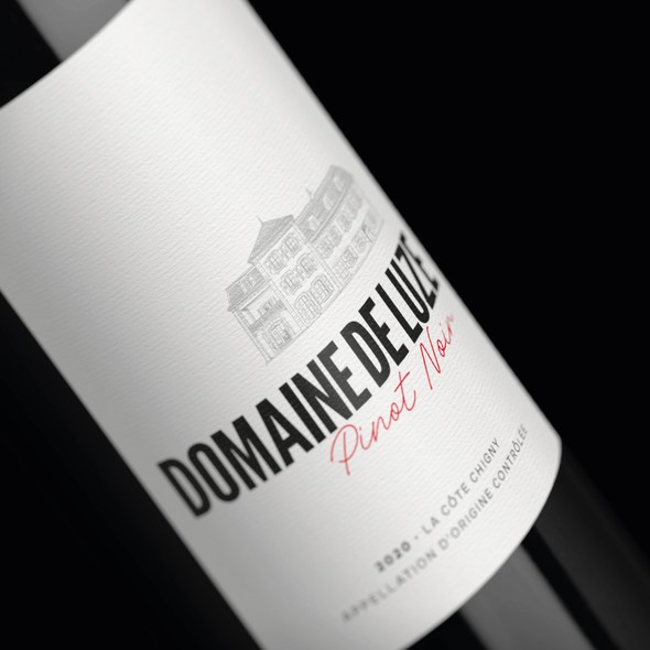 Embossed design with the title 'Modern Wine Label Design for Domaine de Luze'