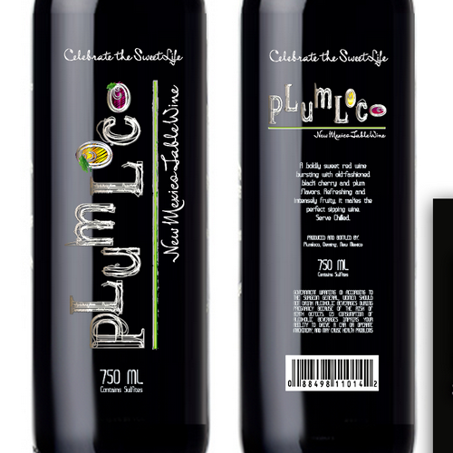 Silver label with the title 'Label and product logo design for PlumLoco Winery '