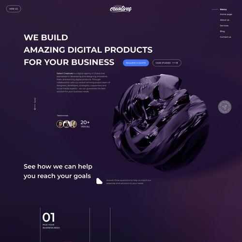 One page website with the title 'Web Design of the Homepage for Select Creatives Technology Company'