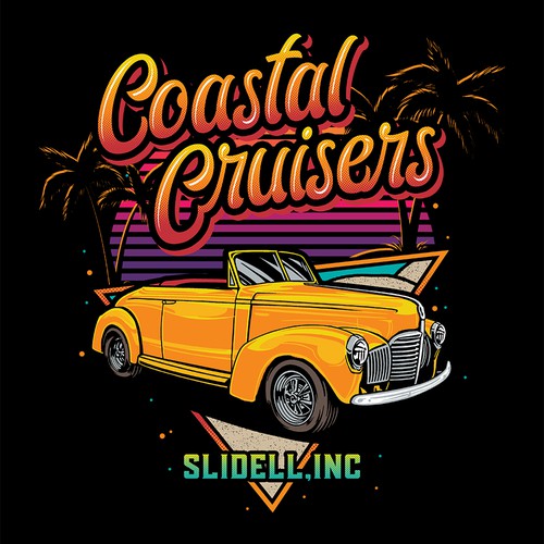 Sunset t-shirt with the title 'Coastal Cruisers'