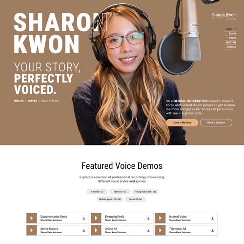 Entertainment website with the title 'Modern Voiceover Portfolio Website for Sharon Kwon'