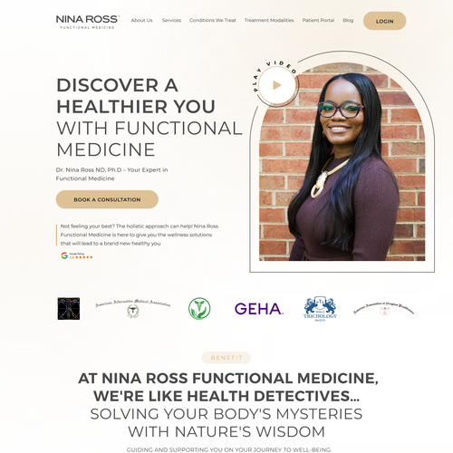 Pharmaceutical website with the title 'Nina Ross Functional Medicine'