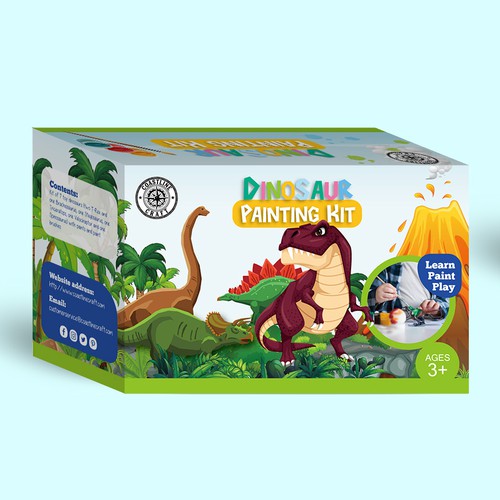 Game packaging with the title 'Packaging for dinosaur painting kit'