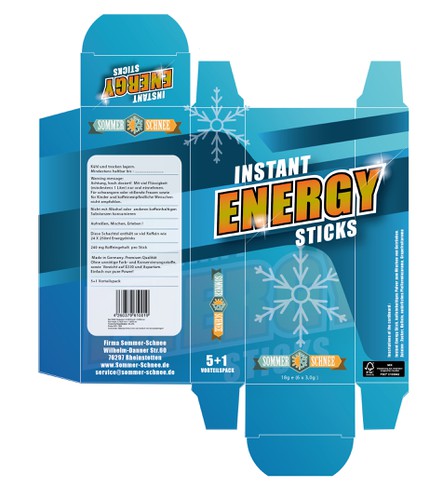 Energy packaging with the title 'instant energy sticks'