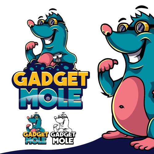 Cartoon lawn care logo with the title 'gadget mole '