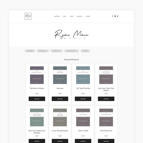 Portfolio website with the title 'The music webstore for Ryan Main'