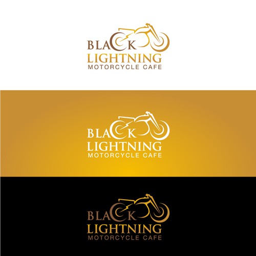 Engine design with the title 'Black Lightning Motorcycle Cafe'