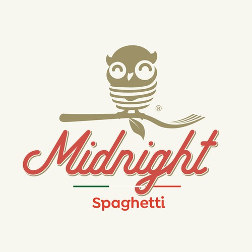 Italian cuisine logo with the title 'midnight spaghetti brand mark'