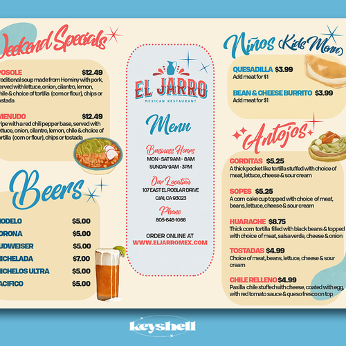 Mexican restaurant design with the title 'El Jarro Menu Design Entry'