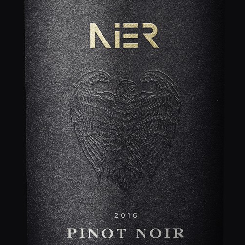 Wine bottle label with the title 'Wine label design for 'Nier', Hungarian wine'