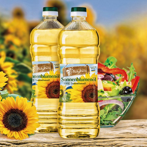 Vegan label with the title 'Labels for the sunflower oil.'