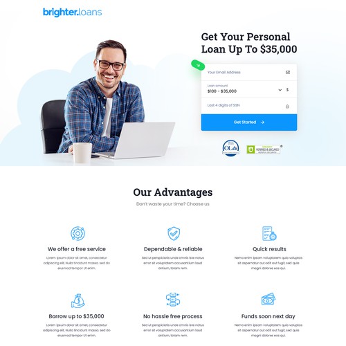 Loan design with the title 'We need a new modern look for our personal loan landing page'