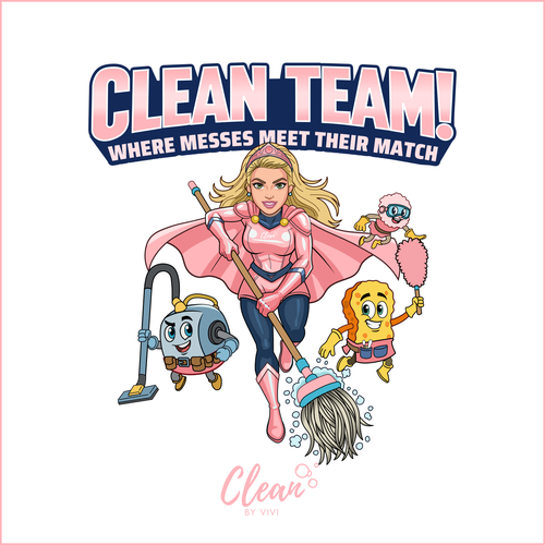 Cleaner logo with the title 'Characters for a cleaning company'