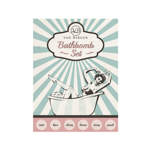Set design with the title 'Packaging concept for a Bathbomb Set'