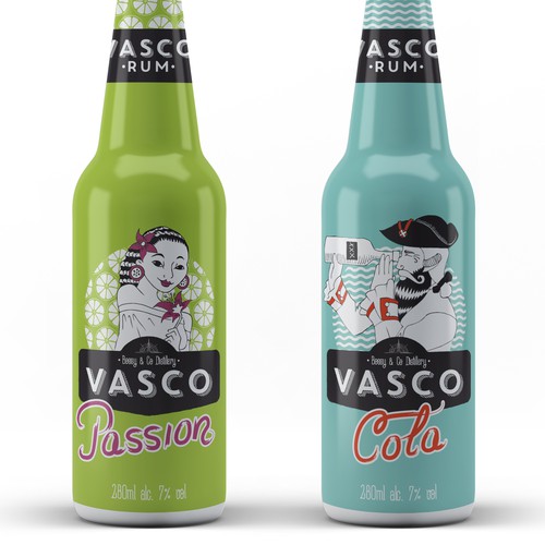 Alcohol packaging with the title 'Bottle for rum based drinks. Island style!'