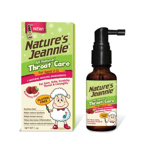 Children's packaging with the title 'Kids Throat Spray'