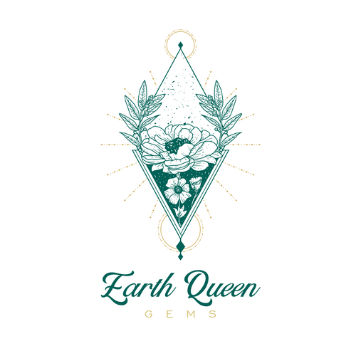 Botanical logo with the title 'Logo for Earth Queen Gems'