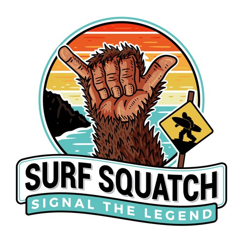Surfing logo with the title 'Surf Squatch'
