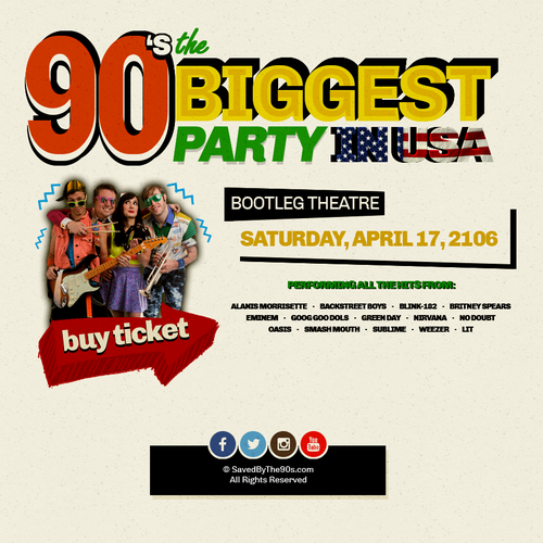 Ticket design with the title 'Website design for a retro 90's band'