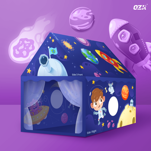 Space illustration with the title 'Space-themed tent for kids'