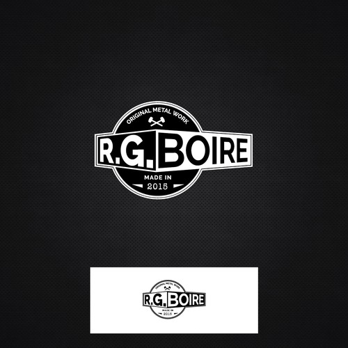 Hammer design with the title 'Bold logo for Mr RG Boire, Metal Worker'