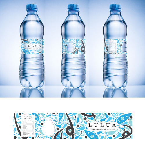 Water packaging with the title 'Clean, Modern Label Design for Water Bottles'