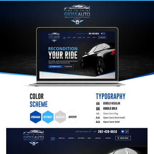 Car wash design with the title 'Website and/or landing page for mobile detailing service (also inshop services)'